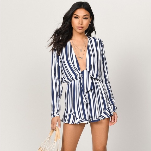 Tobi Pants - Blue and white striped Romper
